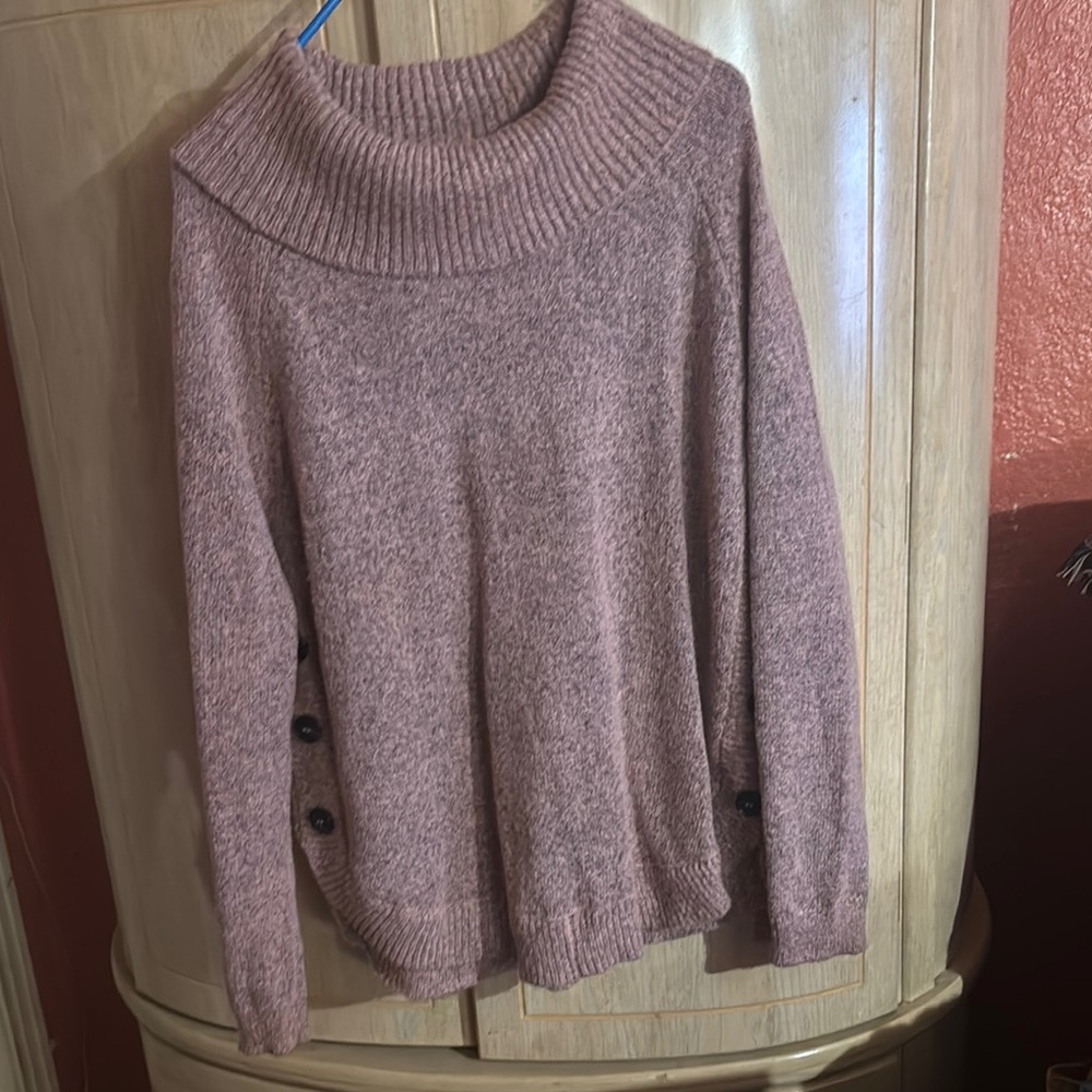 Chunky Knit Pink Cowl Neck Sweater